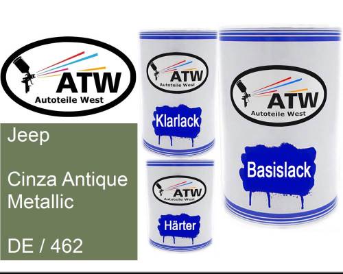 Jeep, Cinza Antique Metallic, DE / 462: 500ml Lackdose + 500ml Klarlack + 250ml Härter - Set, von ATW Autoteile West.